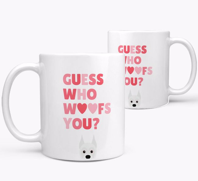 'Guess Who Woofs You' Mug With {breedFullName} Icon