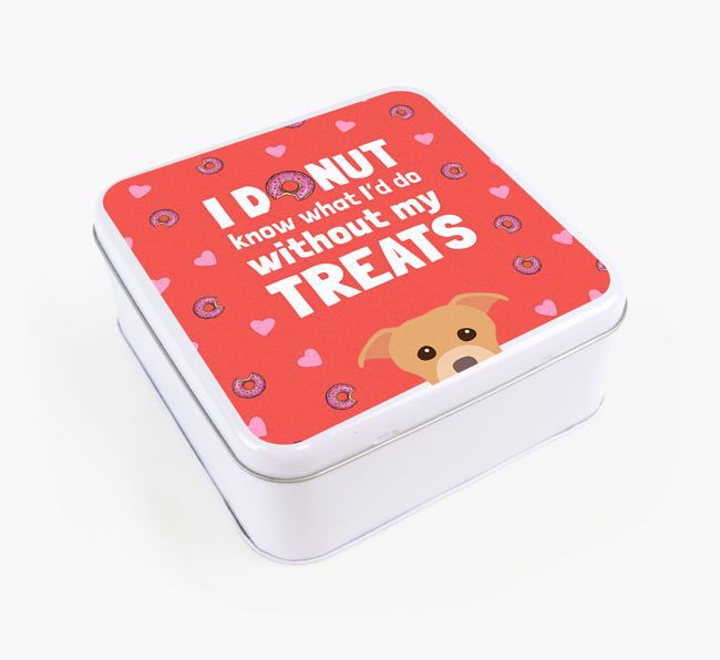 'You donut know how much I love treats' Square Tin with {breedFullName} Icon