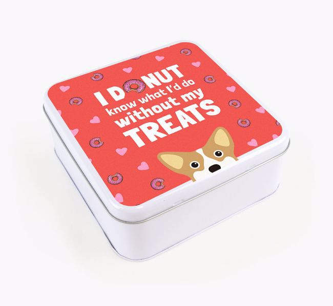 'You donut know how much I love treats' Square Tin with {breedFullName} Icon