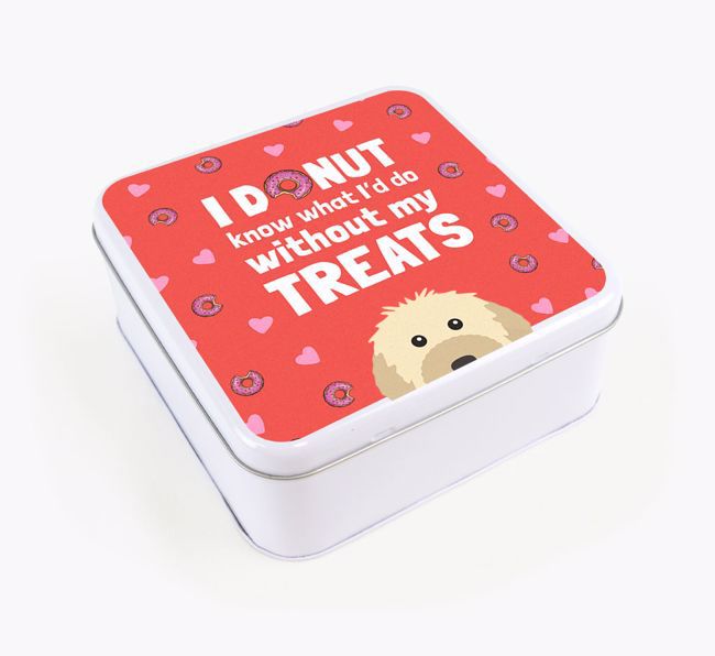 'You donut know how much I love treats' Square Tin with {breedFullName} Icon