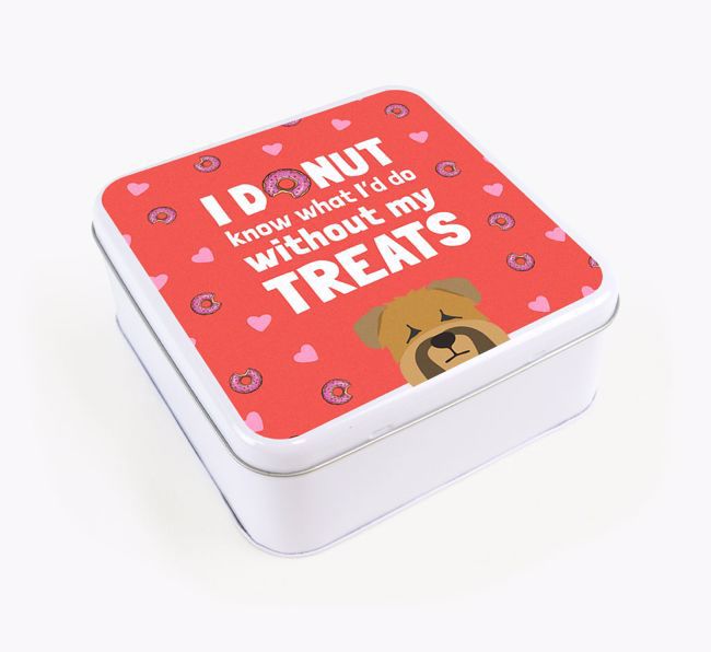 'You donut know how much I love treats' Square Tin with {breedFullName} Icon