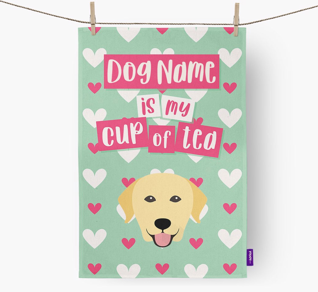 '{dogsName} Is My Cup Of Tea' Tea Towel with {breedFullName} Icon