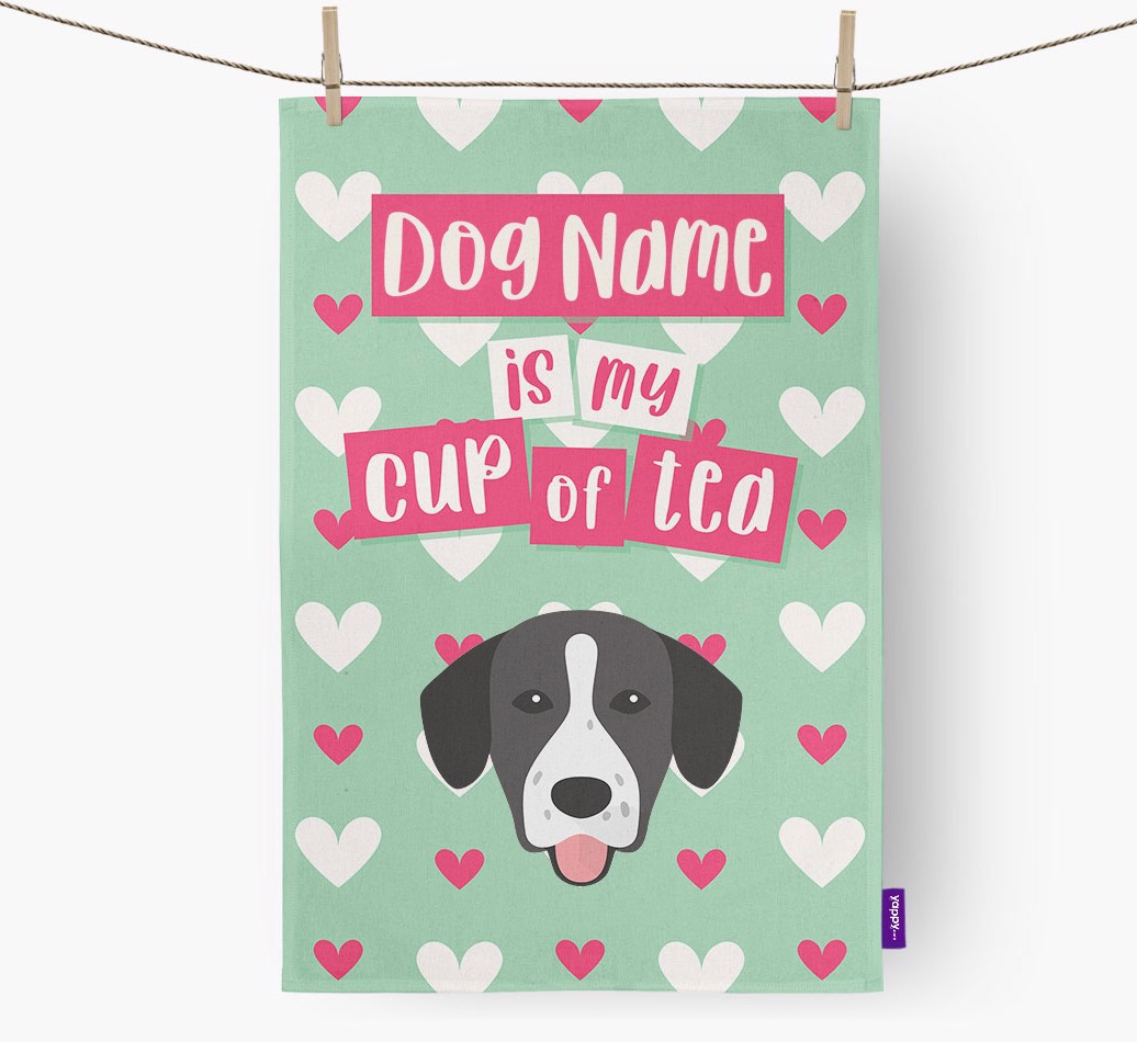 '{dogsName} Is My Cup Of Tea' Tea Towel with {breedFullName} Icon