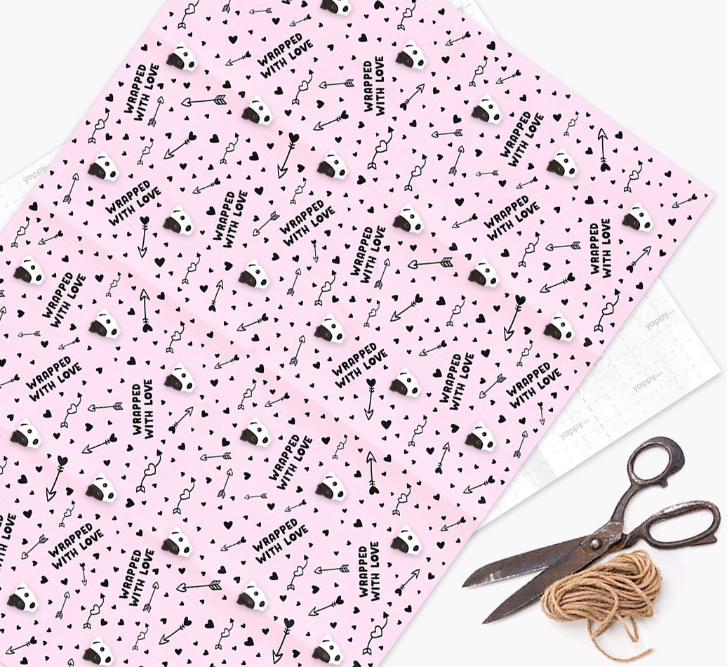 'Wrapped With Love' - Personalised {breedFullName} Wrapping Paper - flat