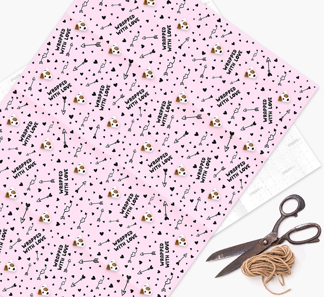 'Wrapped With Love' - Personalized {breedFullName} Wrapping Paper - flat