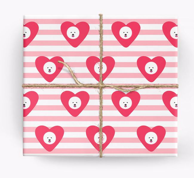 Wrapping Paper with Hearts and {breedFullName} Icons