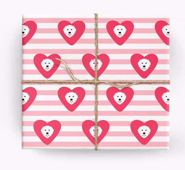 Wrapping Paper with Hearts and {breedFullName} Icons