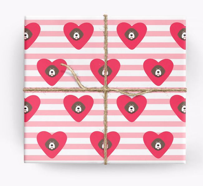 Wrapping Paper with Hearts and {breedFullName} Icons