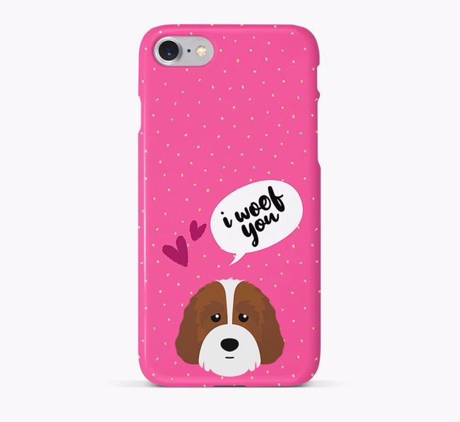 'I Woof You!' Pattern Phone Case with {breedFullName} Icon