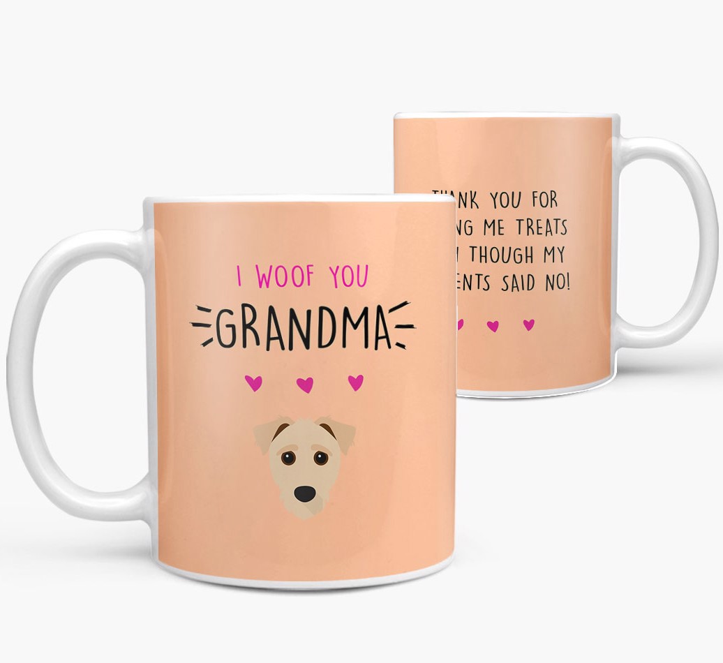 'Woof You Grandma' - Personalised {breedFullName} Mug - front and back