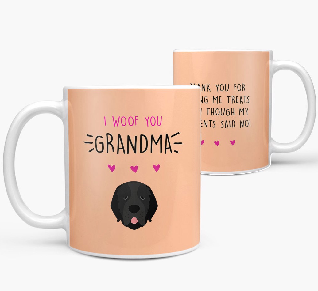 'Woof You Grandma' - Personalized {breedFullName} Mug - front and back