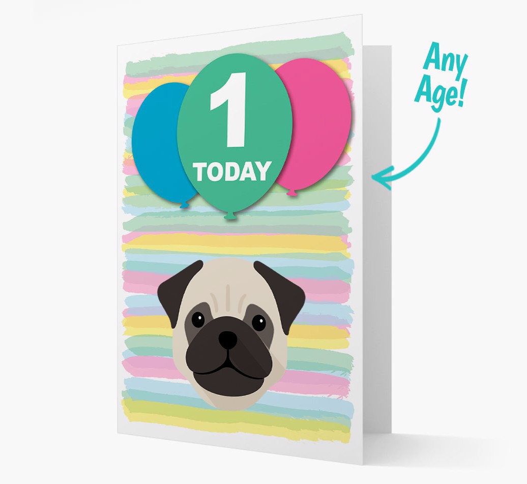 Ages 1-18 Birthday Card with {breedFullName} Yappicon front