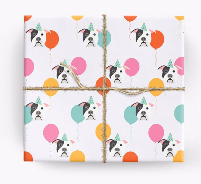 Birthday Balloon Wrapping Paper with {breedFullName} Icons