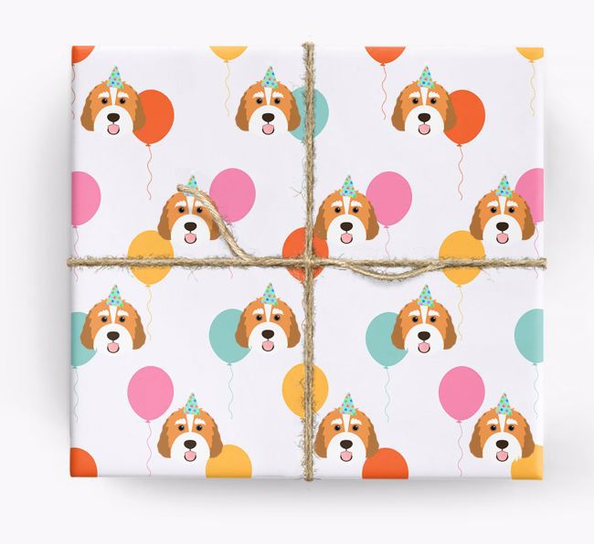 Birthday Balloon Wrapping Paper with {breedFullName} Icons