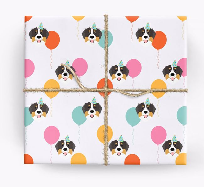 Birthday Balloon Wrapping Paper with {breedFullName} Icons