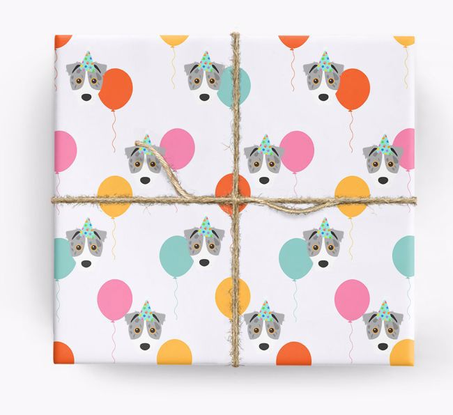 Birthday Balloon Wrapping Paper with {breedFullName} Icons