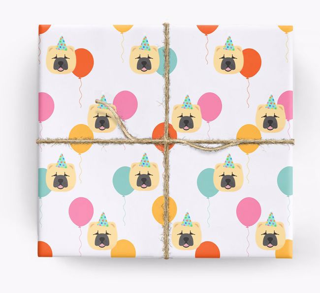 Birthday Balloon Wrapping Paper with {breedFullName} Icons