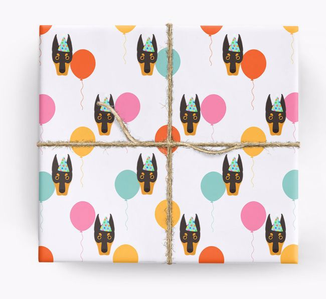 Birthday Balloon Wrapping Paper with {breedFullName} Icons