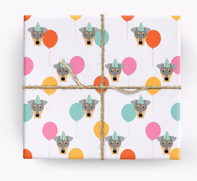 Birthday Balloon Wrapping Paper with {breedFullName} Icons