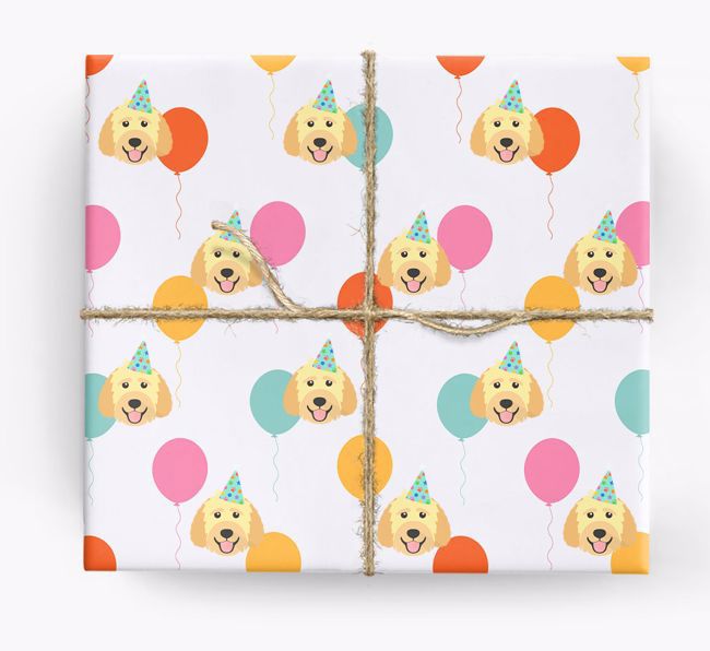 Birthday Balloon Wrapping Paper with {breedFullName} Icons