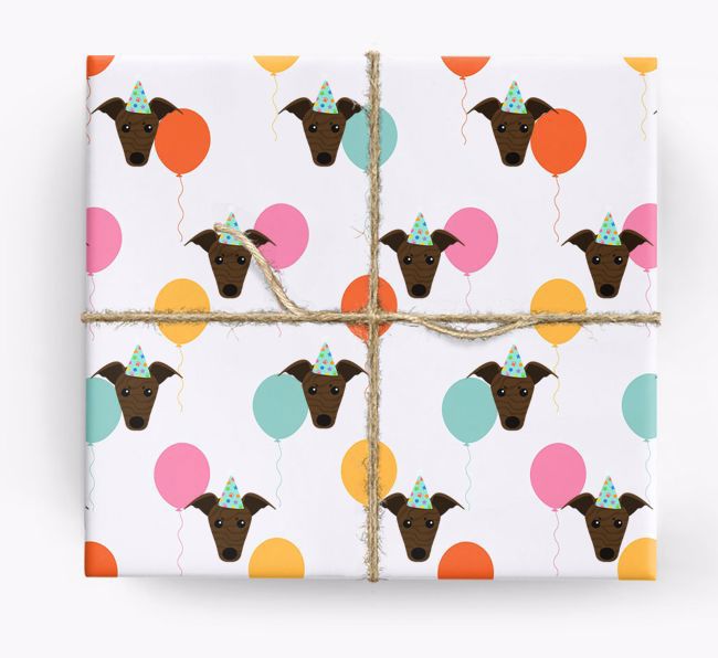 Birthday Balloon Wrapping Paper with {breedFullName} Icons