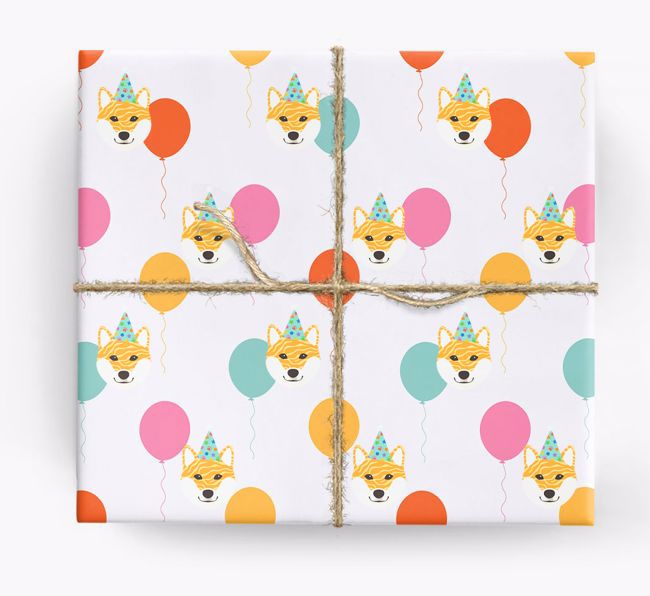 Birthday Balloon Wrapping Paper with {breedFullName} Icons