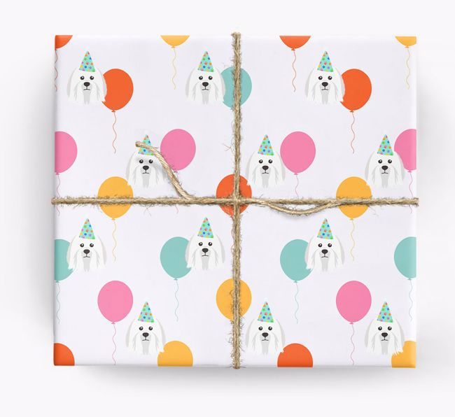 Birthday Balloon Wrapping Paper with {breedFullName} Icons