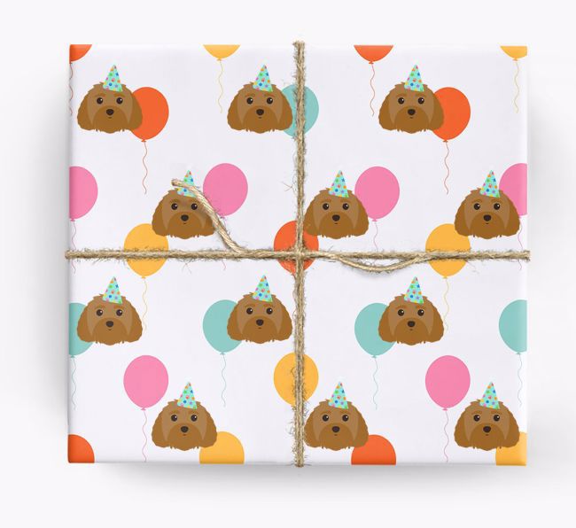 Birthday Balloon Wrapping Paper with {breedFullName} Icons