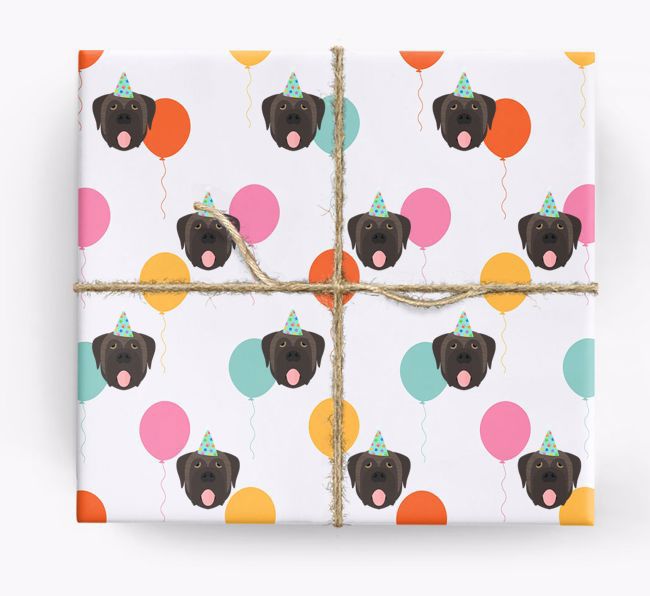 Birthday Balloon Wrapping Paper with {breedFullName} Icons