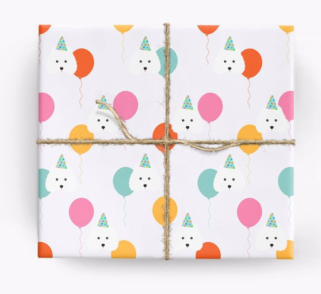 Birthday Balloon Wrapping Paper with {breedFullName} Icons