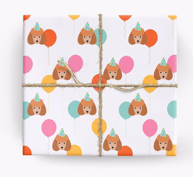 Birthday Balloon Wrapping Paper with {breedFullName} Icons