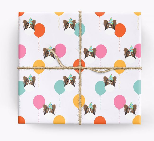 Birthday Balloon Wrapping Paper with {breedFullName} Icons