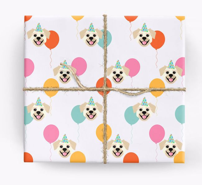 Birthday Balloon Wrapping Paper with {breedFullName} Icons