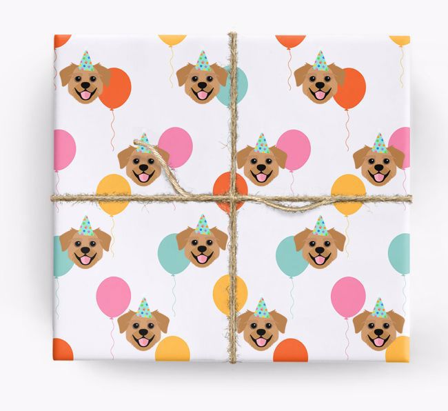 Birthday Balloon Wrapping Paper with {breedFullName} Icons