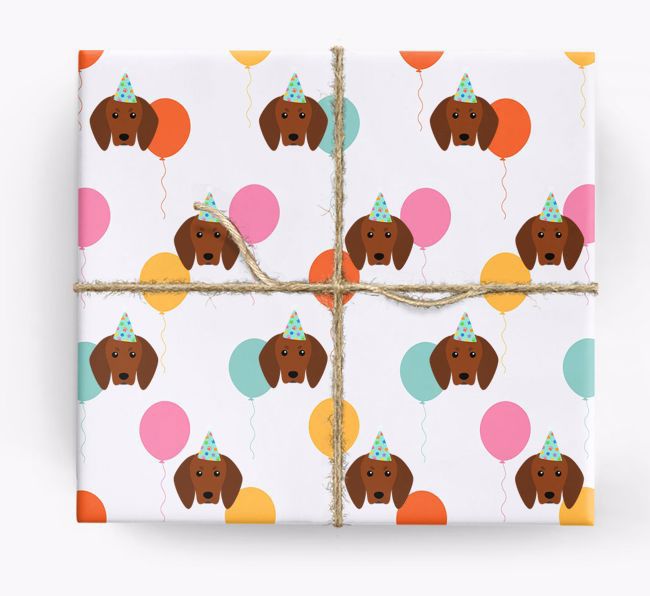 Birthday Balloon Wrapping Paper with {breedFullName} Icons