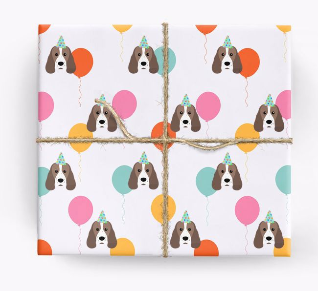 Birthday Balloon Wrapping Paper with {breedFullName} Icons