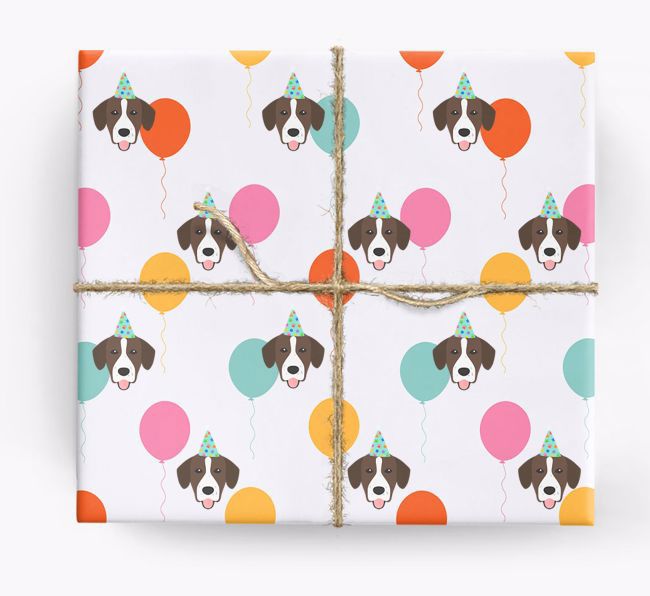 Birthday Balloon Wrapping Paper with {breedFullName} Icons