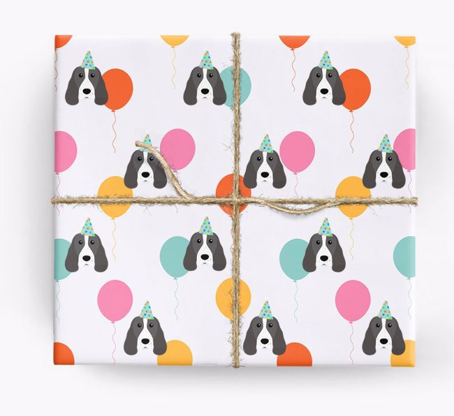 Birthday Balloon Wrapping Paper with {breedFullName} Icons