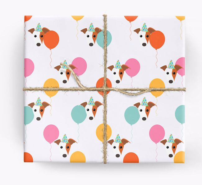 Birthday Balloon Wrapping Paper with {breedFullName} Icons