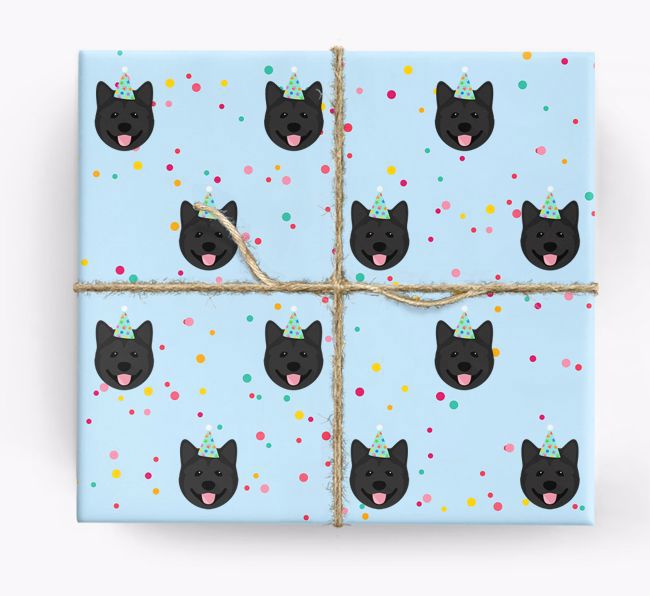 Birthday Confetti Wrapping Paper with {breedFullName} Icons