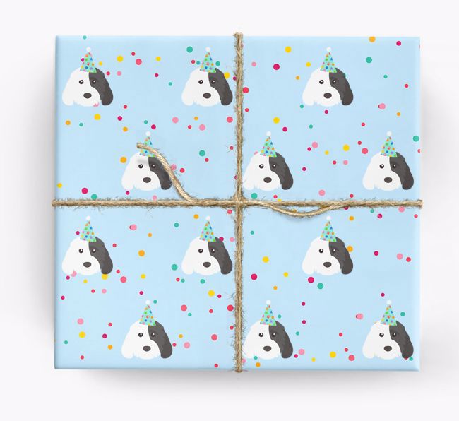 Birthday Confetti Wrapping Paper with {breedFullName} Icons