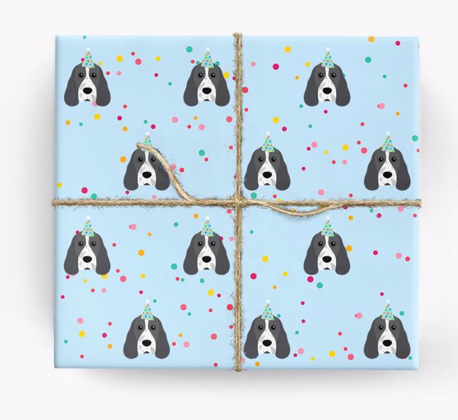 Birthday Confetti Wrapping Paper with {breedFullName} Icons