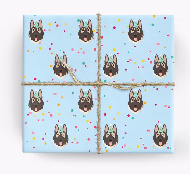 Birthday Confetti Wrapping Paper with {breedFullName} Icons