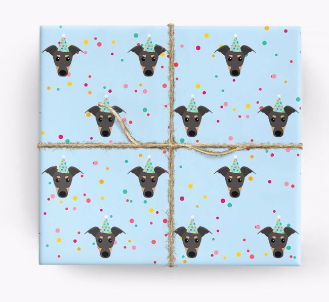 Birthday Confetti Wrapping Paper with {breedFullName} Icons