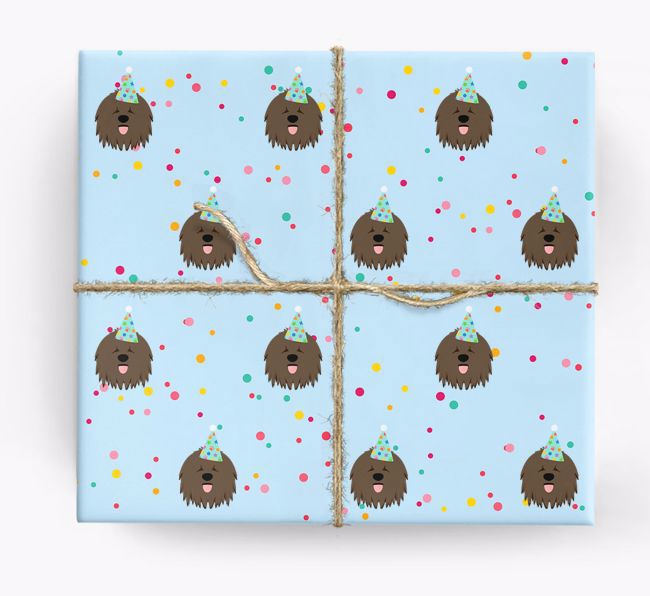 Birthday Confetti Wrapping Paper with {breedFullName} Icons