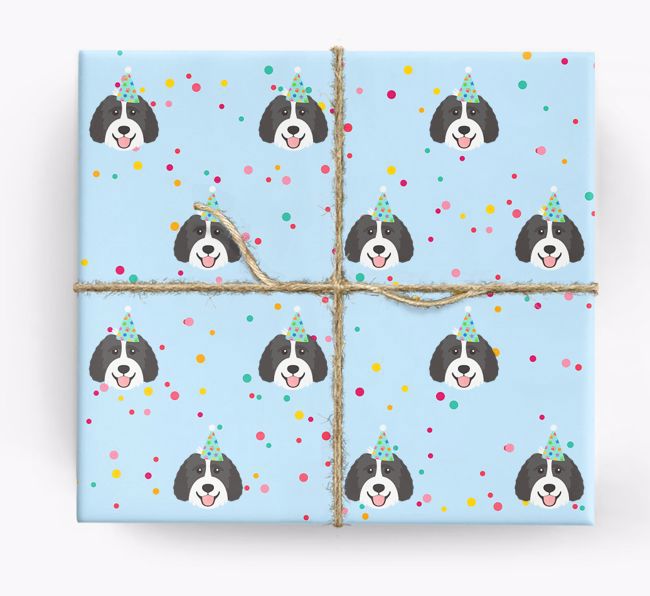 Birthday Confetti Wrapping Paper with {breedFullName} Icons