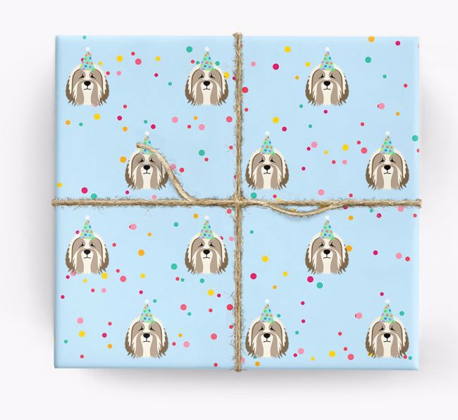 Birthday Confetti Wrapping Paper with {breedFullName} Icons