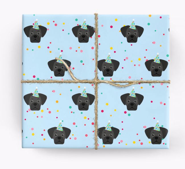 Birthday Confetti Wrapping Paper with {breedFullName} Icons