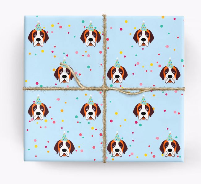 Birthday Confetti Wrapping Paper with {breedFullName} Icons