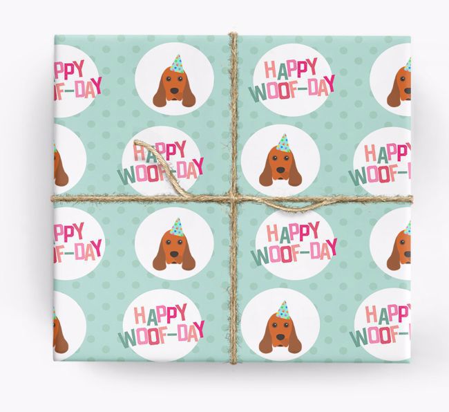 'Happy Woof-day' Wrapping Paper with {breedFullName} Icons